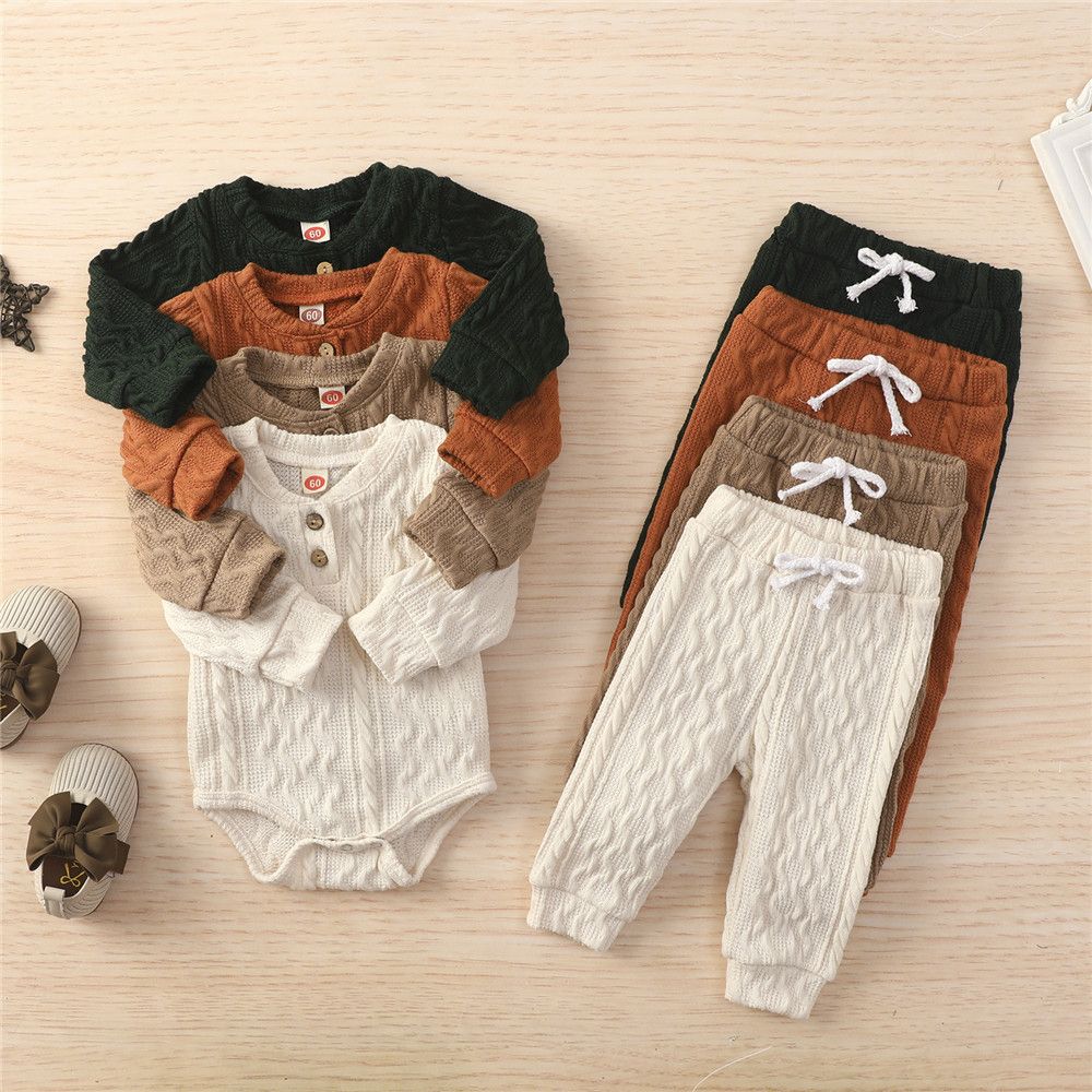 0-24 Months Newborn Baby Knitted Warm Romper Tops Pants