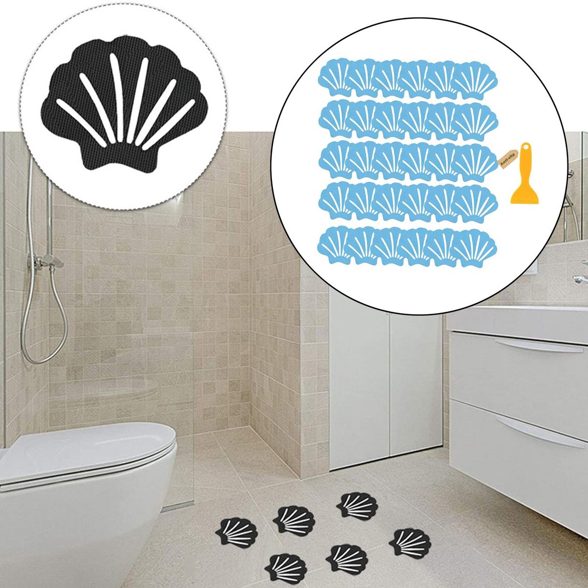 30Pcs Non-Slip Stickers With Scraper Floor Grip Shower Treads For Blue