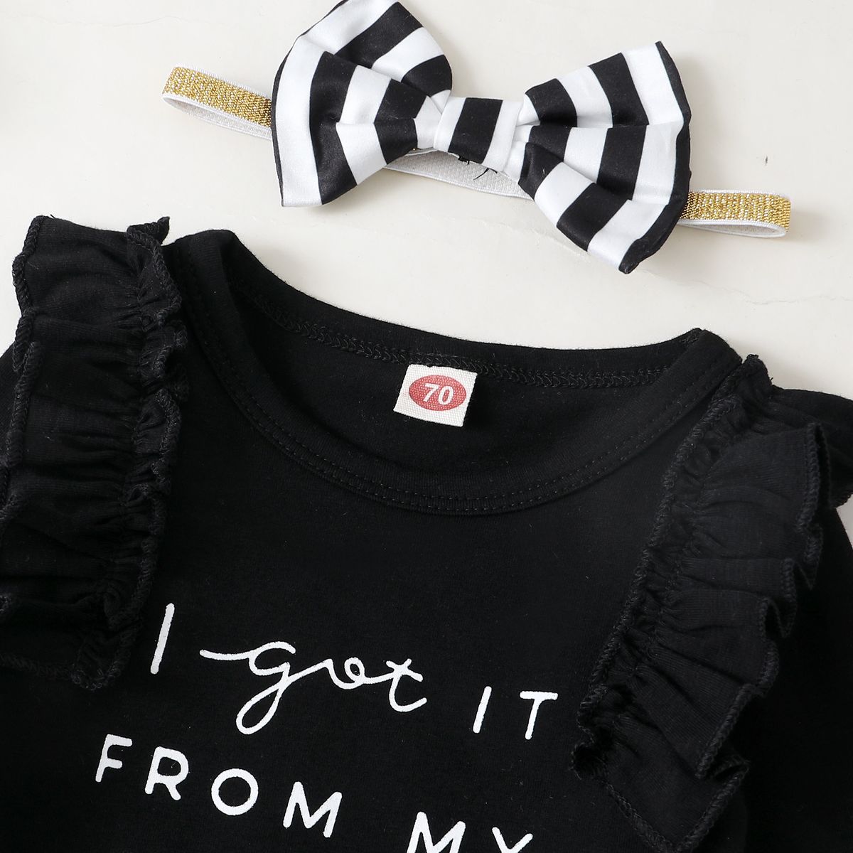 0-18Months Infant Baby Girl 3PCS Set/Long Sleeve Bodysuit+Stripe Pants+Headwear