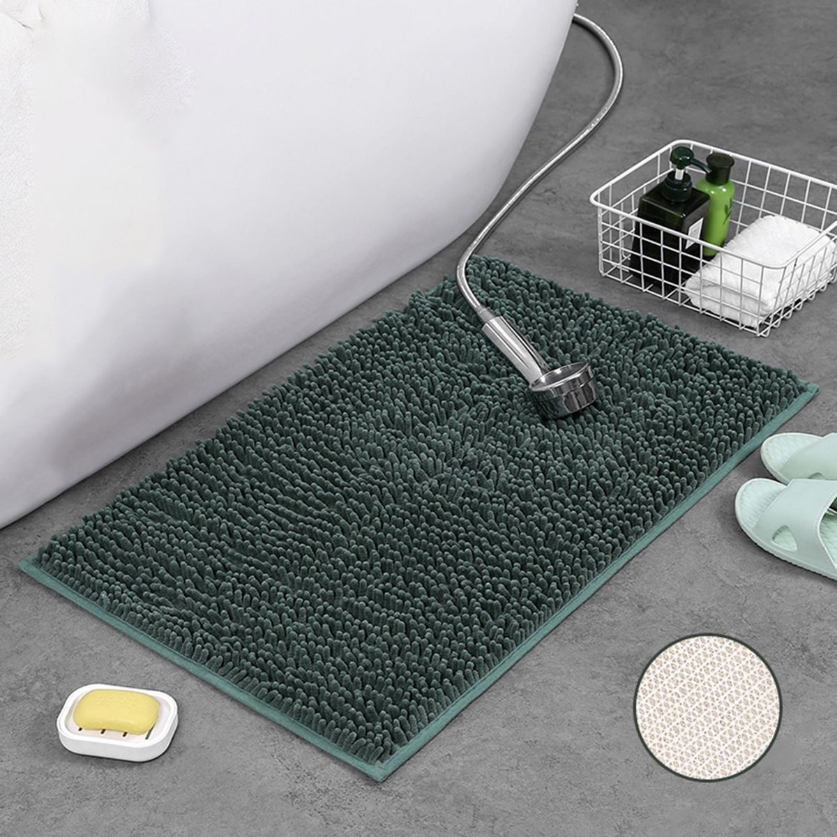 Floor Mat Shower Toilet Hallway Short Velvet Floor Rug Green