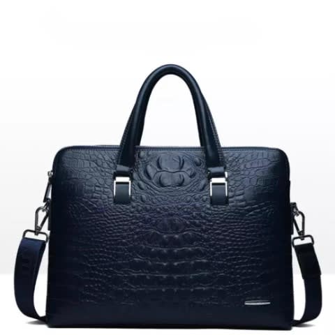 Genuine Leather Handbag With Wallet - Blue