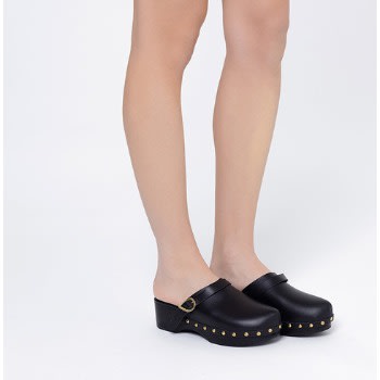 Classic Closed Leather Clog Mules -Black