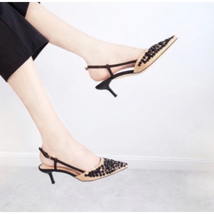 Nude Sequinned Sling Back Heels