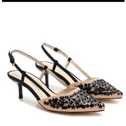 Nude Sequinned Sling Back Heels