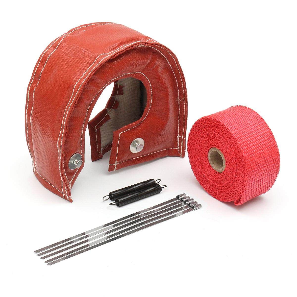 TURBO HEAT SHIELD BLANKET COVER + MANIFOLD DOWNPIPE WRAP 2" X 5M TITANIUM Red (red)