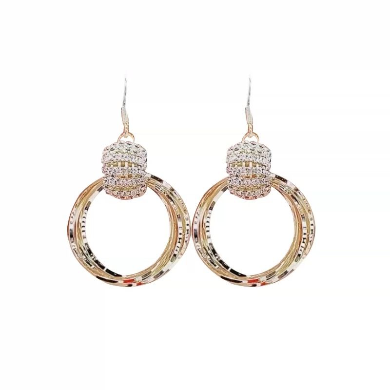 Rhinestone Big Circle Temperament Gold Earrings