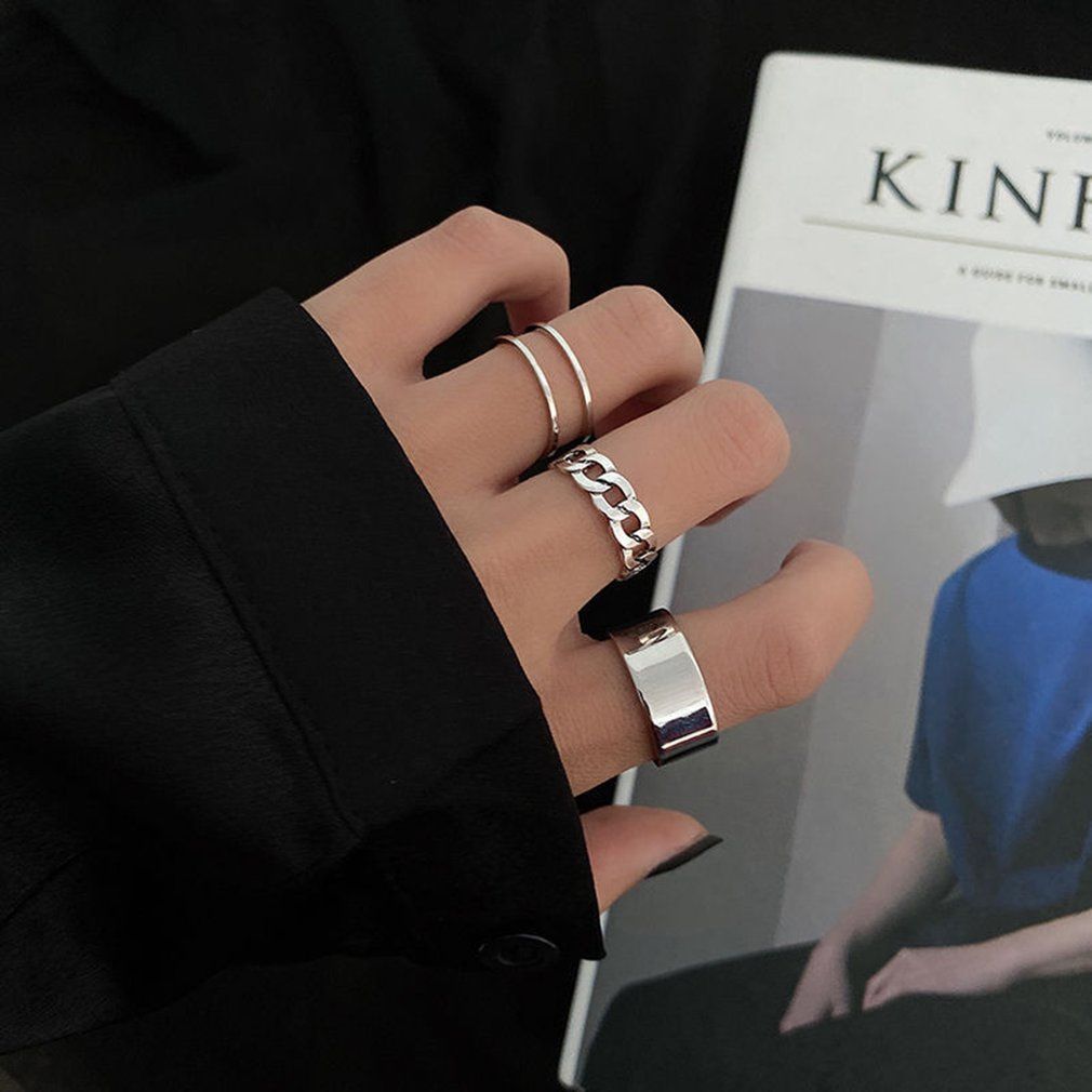 Hip Hop Punk Cool Gi  Ring Alloy Beautiful Adjustable Opening Female Ring-silver