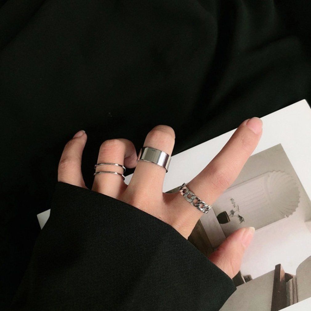 Hip Hop Punk Cool Gi  Ring Alloy Beautiful Adjustable Opening Female Ring-silver