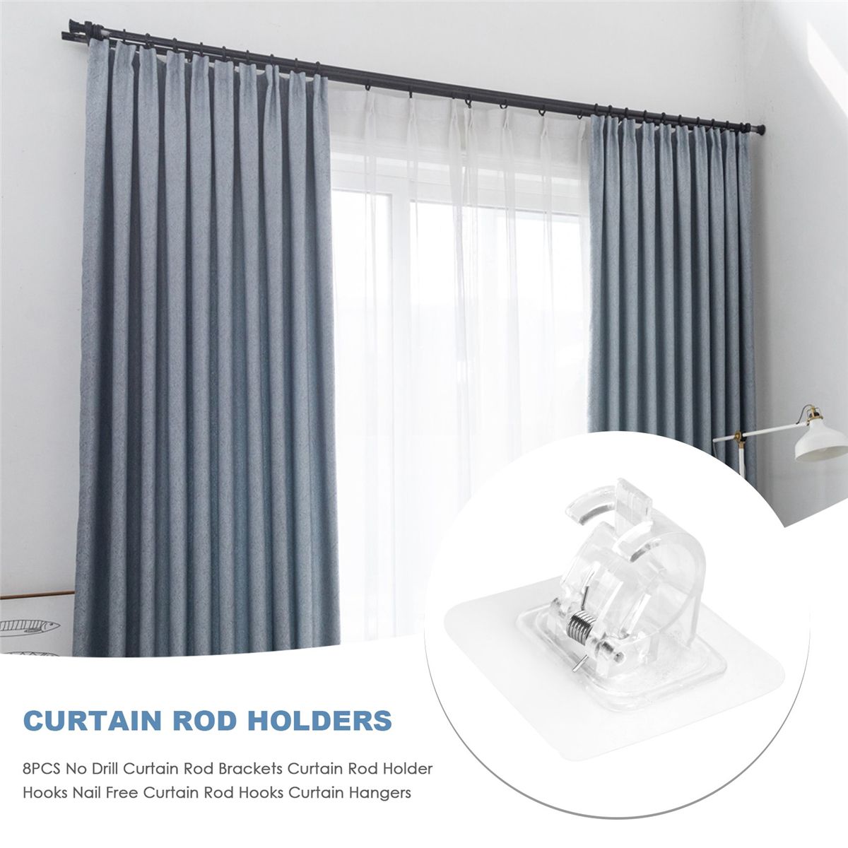 8PCS No Drill Curtain Rod Brackets Curtain Rod Holder Hooks Nail Free Curtain Rod Hooks Curtain Hangers