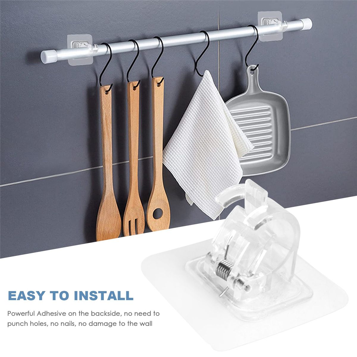 8PCS No Drill Curtain Rod Brackets Curtain Rod Holder Hooks Nail Free Curtain Rod Hooks Curtain Hangers