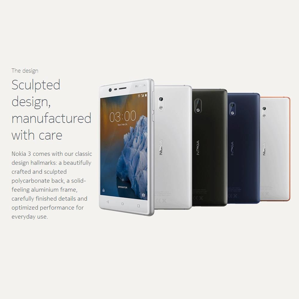 Nokia 3 4G Mobile Phone 5inch 2GB+6GB 8MP+8MP Camera 2630mAh MT6737 Quad Core Android 7.1 NFC Mobile Phone