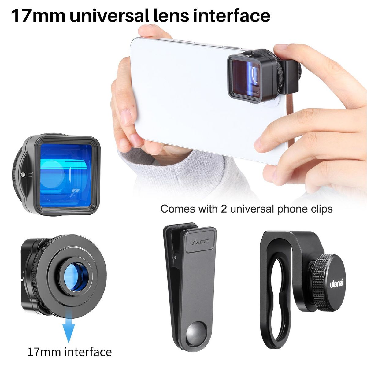 Ulanzi 1.55XT Mobile Phone Anamorphic Movie Lens 2.8:1 Wide Frame 17mm Lens Interface with Universal Phone Clips 52mm Filter Adapter Ring Carry Bag Replacement for iPhone 12/11/10/9