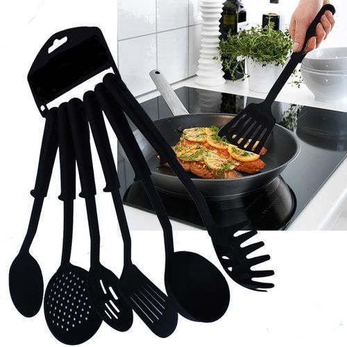 Set Of 6 Qaulity Non Stick Cooking Spoon Cookware - Black