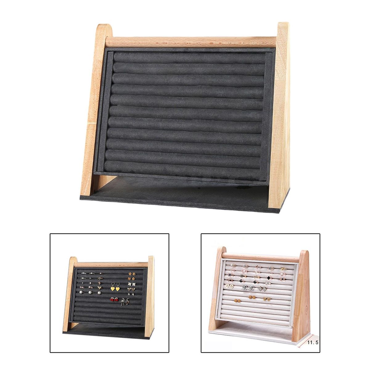Wood Rings Display Stand Tray 10 Slots Rack For Jewelry Black