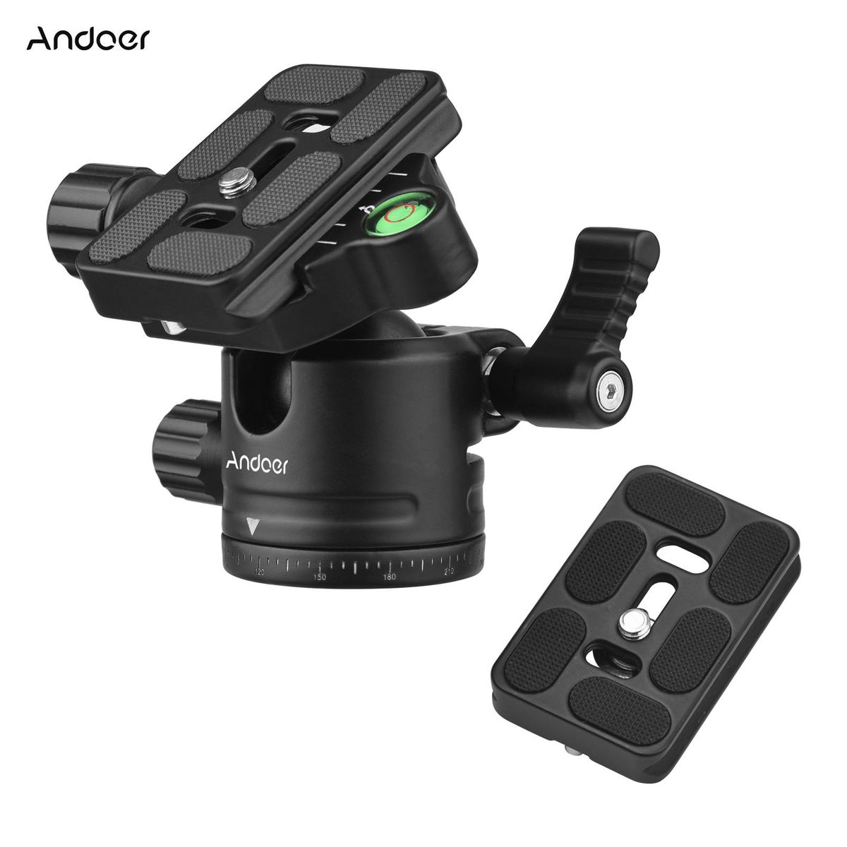 Andoer Panorama Ball Head Tripod Mount Ballhead Adapter U-Groove Low Gravity Center Aluminium Alloy Max. 5kg/11lbs Load Capacity with 2pcs Quick Release Plate