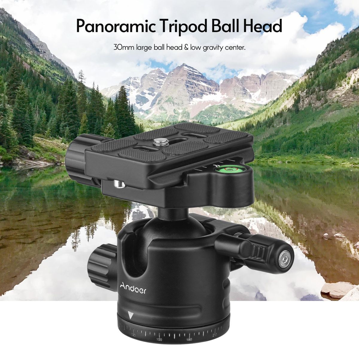 Andoer Panorama Ball Head Tripod Mount Ballhead Adapter U-Groove Low Gravity Center Aluminium Alloy Max. 5kg/11lbs Load Capacity with 2pcs Quick Release Plate
