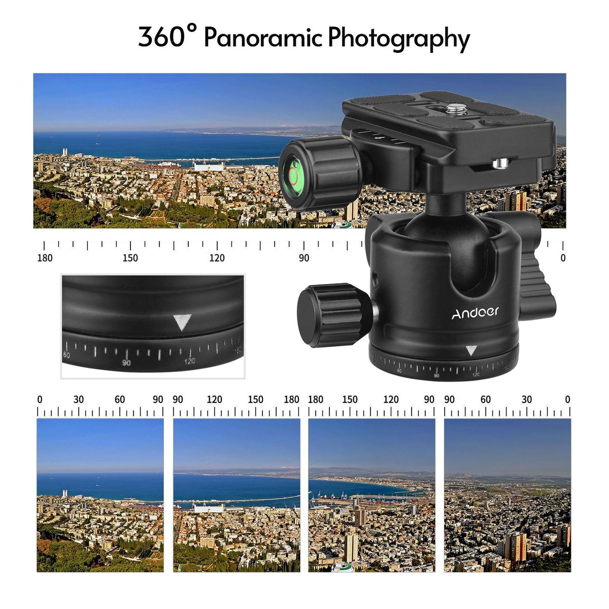 Andoer Panorama Ball Head Tripod Mount Ballhead Adapter U-Groove Low Gravity Center Aluminium Alloy Max. 5kg/11lbs Load Capacity with 2pcs Quick Release Plate