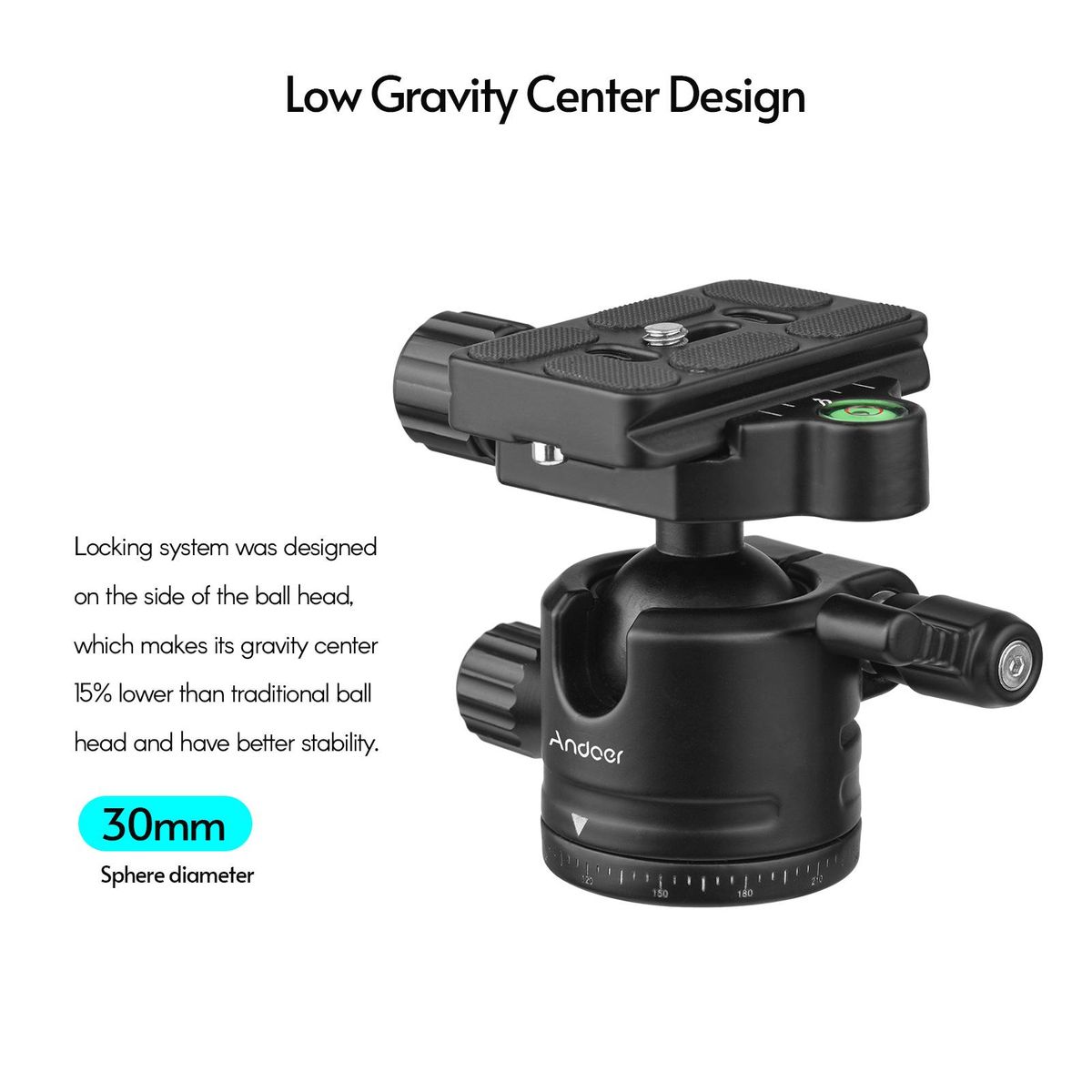 Andoer Panorama Ball Head Tripod Mount Ballhead Adapter U-Groove Low Gravity Center Aluminium Alloy Max. 5kg/11lbs Load Capacity with 2pcs Quick Release Plate
