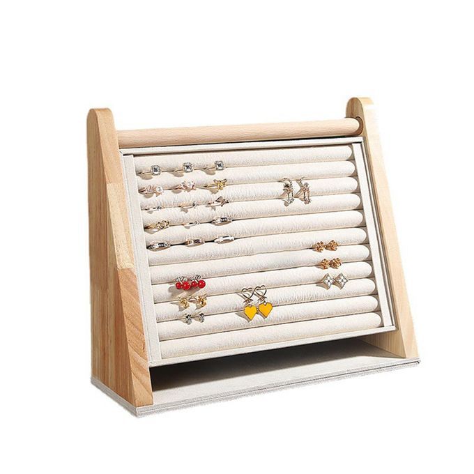 Vertical Jewelry Display Holder Decor Tray Box Beige