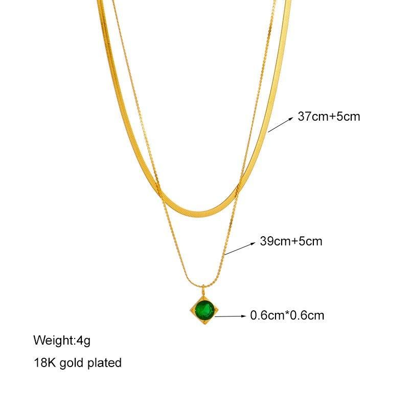 DIEYURO 316L Stainless Steel Green Zircon Pendant Necklace For Women Fashion Luxury Gold Color 2in1 Chain Girl Neck Jewelry Gift