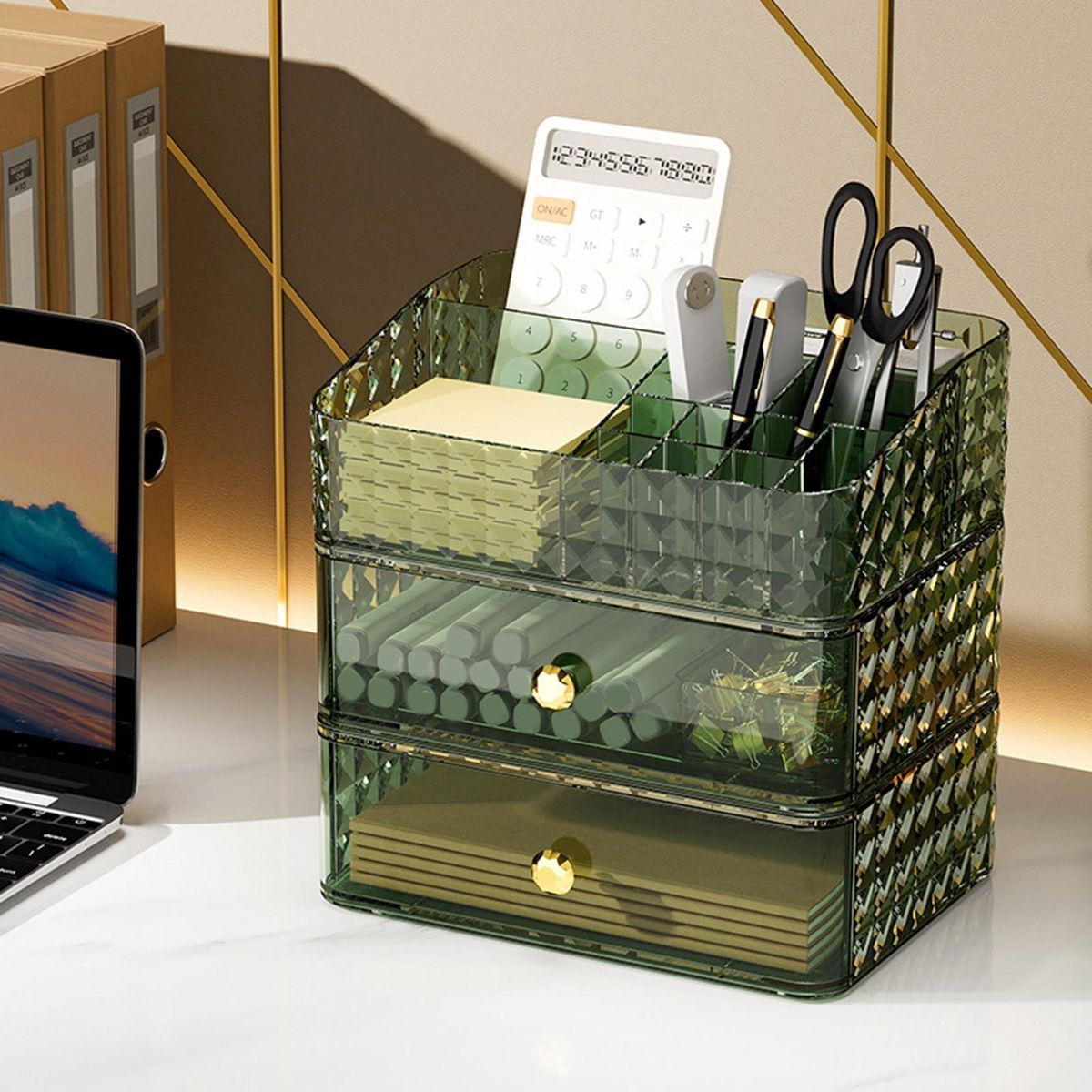 Storage Case Dustproof Makeup Organizer Stackable Storage Box Green