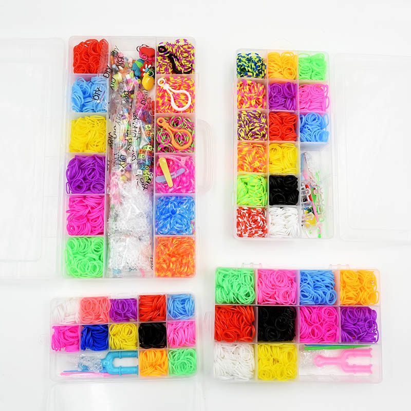 1500pcs Colorful Rubber Loom Bands Elastic DIY Set Box Girls Gift Weaving Bracelet Tool Kit Kids Toys For Children 7 8 10 Years