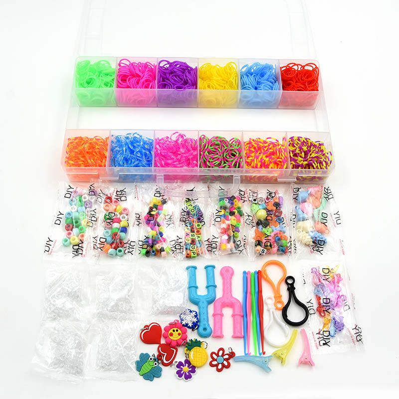 1500pcs Colorful Rubber Loom Bands Elastic DIY Set Box Girls Gift Weaving Bracelet Tool Kit Kids Toys For Children 7 8 10 Years