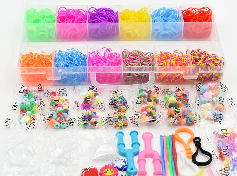 1500pcs Colorful Rubber Loom Bands Elastic DIY Set Box Girls Gift Weaving Bracelet Tool Kit Kids Toys For Children 7 8 10 Years