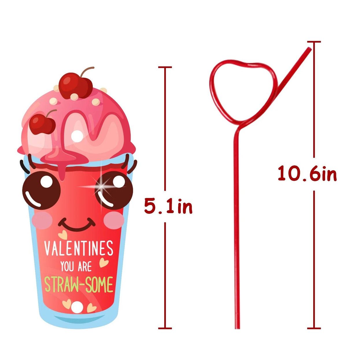 Valentines Day Cards for kids 32 Set Crazy Straws Bulk Exchange Cards for Girls Boys Toddlers School Class Party Favors