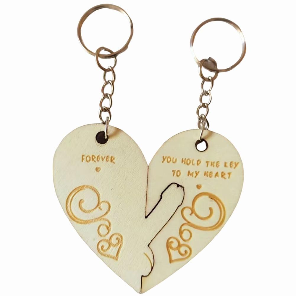 Couple's Wooden Heart-Shaped Keychain Stylish Keyrings