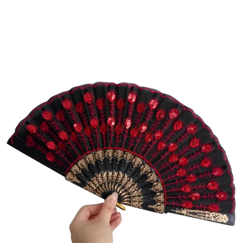 Gift Spanish Party Pattern Lace Craft Hand Dance #0509 Held Fans Wedding Silk Home 2020 Drop Flower For Practical Folding Fan