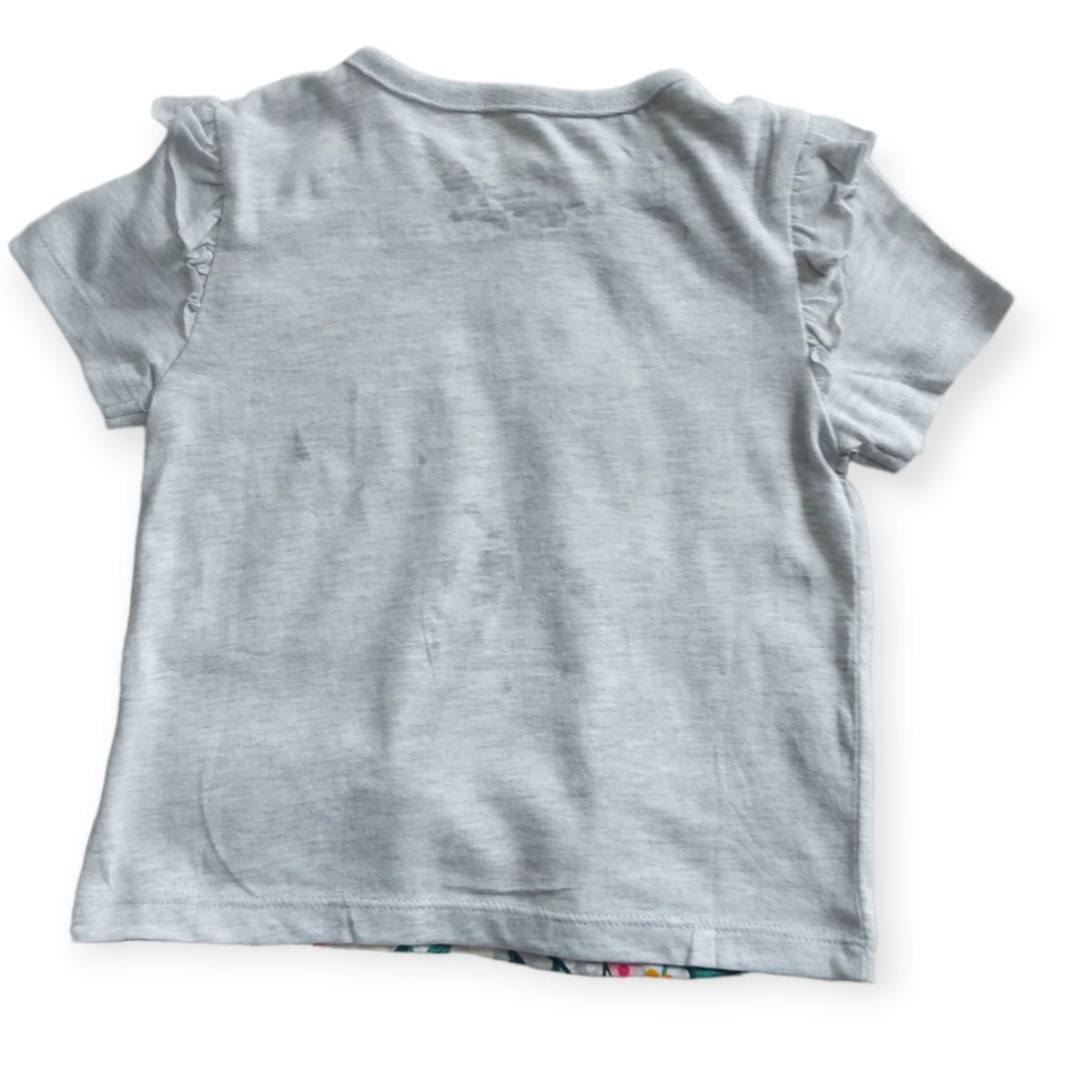 Frill Sleeve Floral  Girl Top- Grey