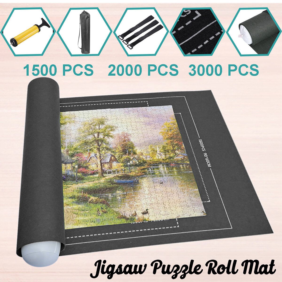 Jigsaw Puzzle Roll Up Mat For Jigsaw Puzzles Saver And Storage Store And Transport Puzzle Blanket For Up To 1500 / 2000 / 3000 Pieces Play Mat Puzzles Travel Storage Bag 3000 Pcs Black