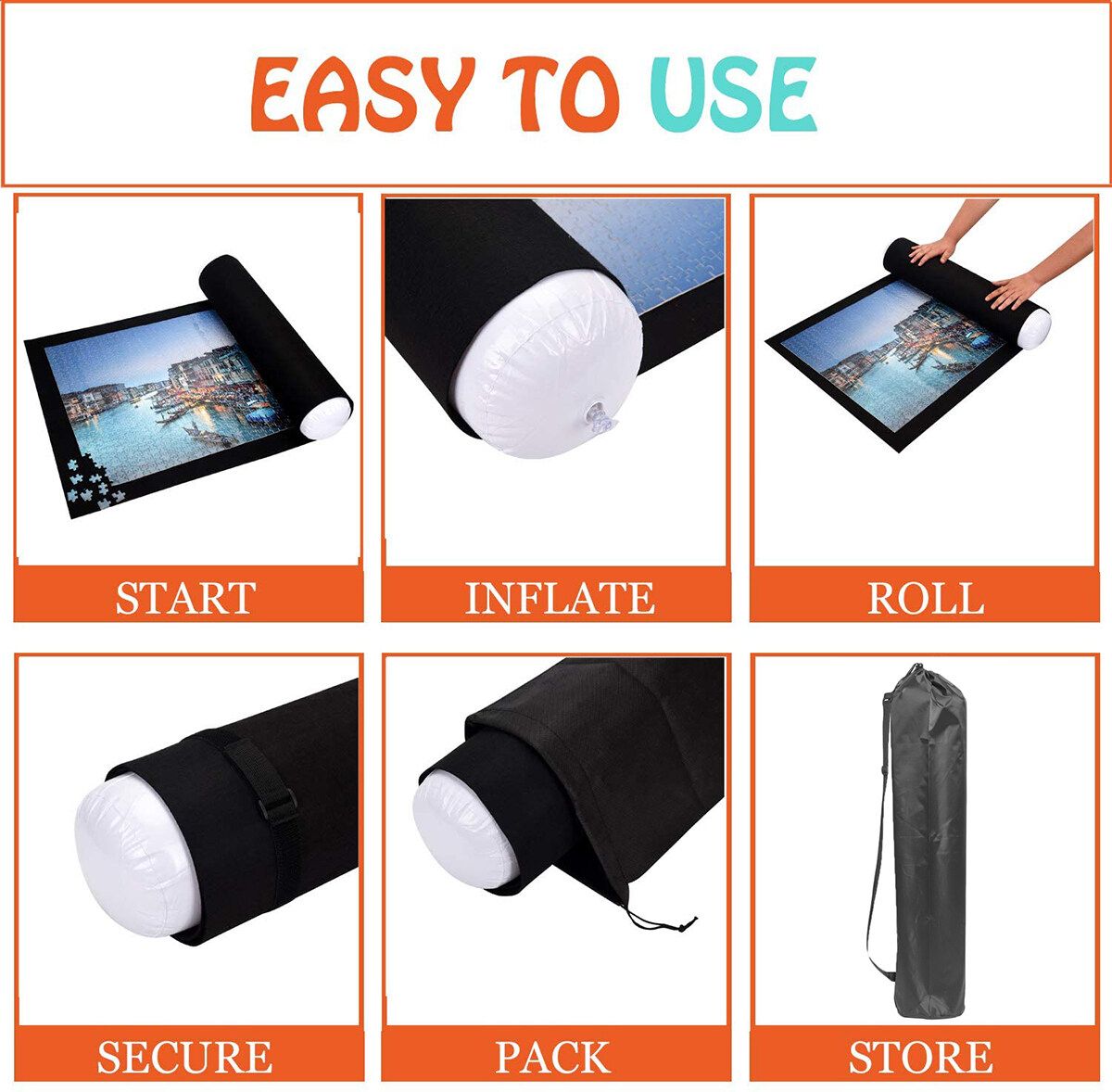 Jigsaw Puzzle Roll Up Mat For Jigsaw Puzzles Saver And Storage Store And Transport Puzzle Blanket For Up To 1500 / 2000 / 3000 Pieces Play Mat Puzzles Travel Storage Bag 3000 Pcs Black