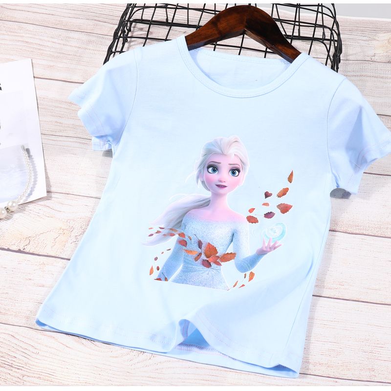 2-7 Years Girls Elsa Short Sleeve T-Shirt Kids Clothes