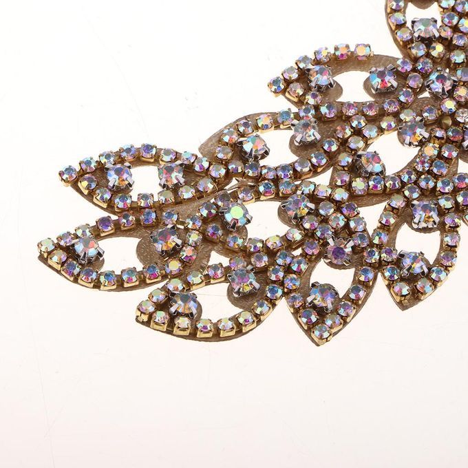Golden AB Flower Crystal Rhinestone Sew On Applique For Wedding Bridal