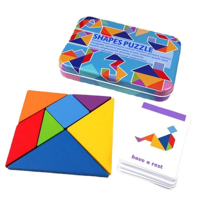 Cross-border CPC CE Creative Tangram Iron Box Multifunctional Children's Wooden Toys Intellectual Puzzle Egg Shaped Ninegrams