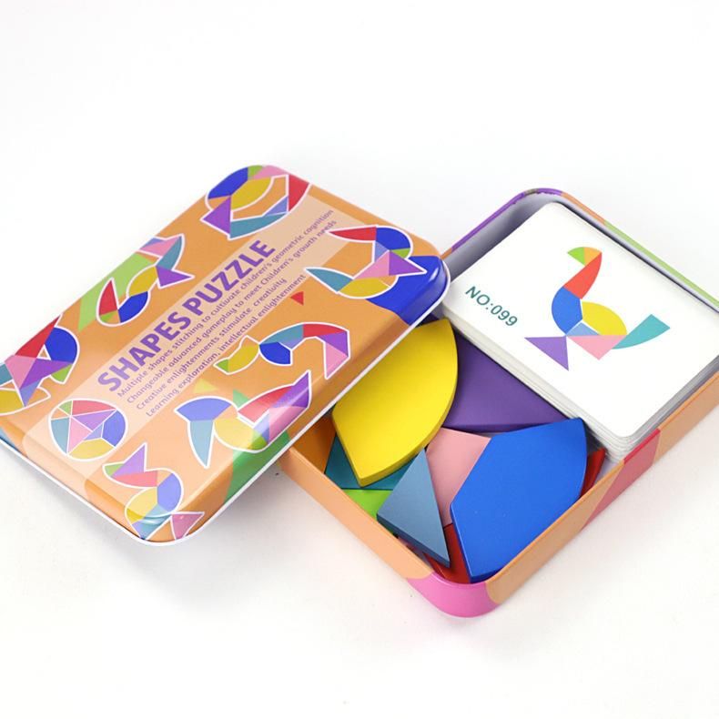 Cross-border CPC CE Creative Tangram Iron Box Multifunctional Children's Wooden Toys Intellectual Puzzle Egg Shaped Ninegrams