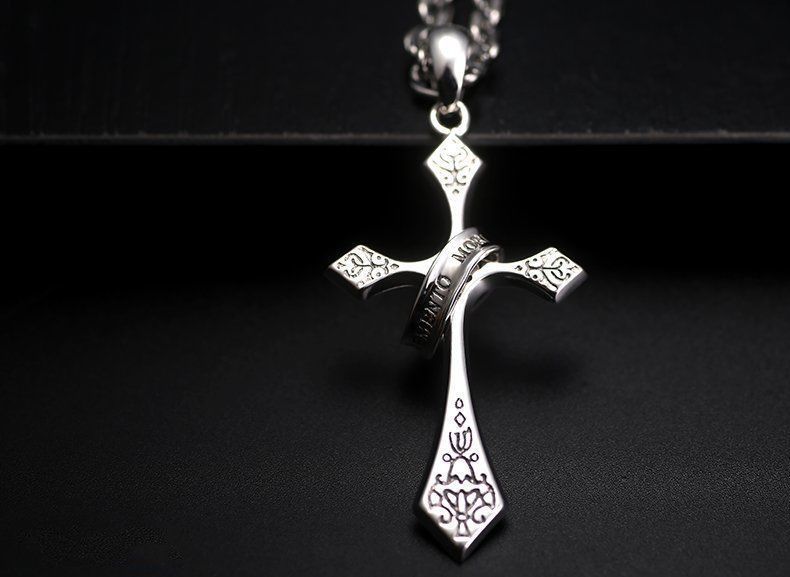 Hip Hop Retro English Letter Ring Carved Cross Men's Necklace Accessories