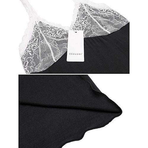 Womens Pajamas Charming Chemise Nightgown Sleepwear Slip Lace Lounge Dress-Black
