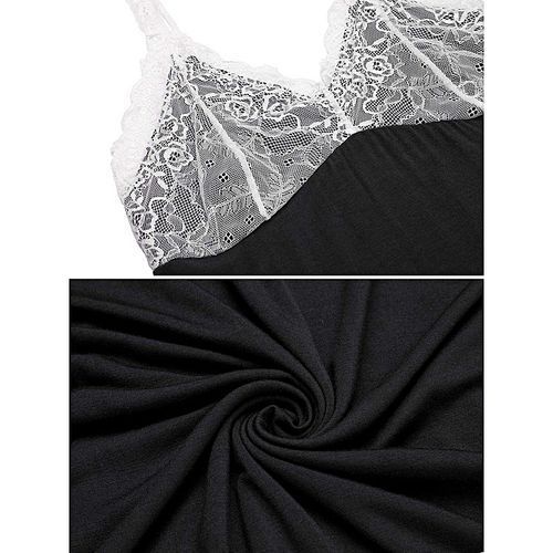 Womens Pajamas Charming Chemise Nightgown Sleepwear Slip Lace Lounge Dress-Black
