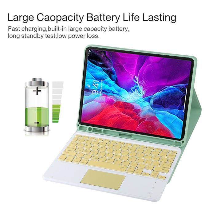 TG11BC Detachable Bluetooth Yellow Keyboard Microfiber Leather Protective Case For IPad Pro 11 Inch (2020), With Touchpad & Pen Slot & Holder (Green)