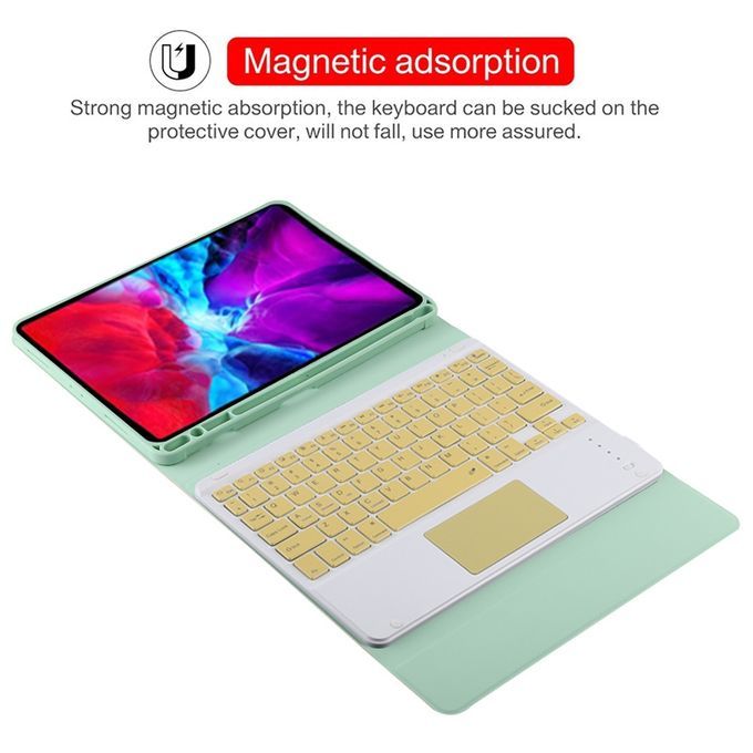 TG11BC Detachable Bluetooth Yellow Keyboard Microfiber Leather Protective Case For IPad Pro 11 Inch (2020), With Touchpad & Pen Slot & Holder (Green)