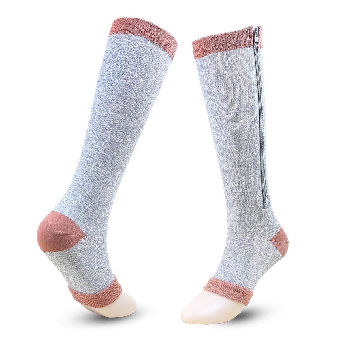 Women's Sport Compression Socks Open Toe Knee Length Calf Zipper Easy to Wear