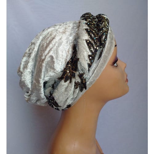 Double Wrap Laced Turban Head Wrap - Grey Colour