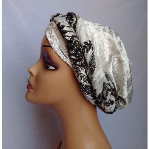 Double Wrap Laced Turban Head Wrap - Grey Colour