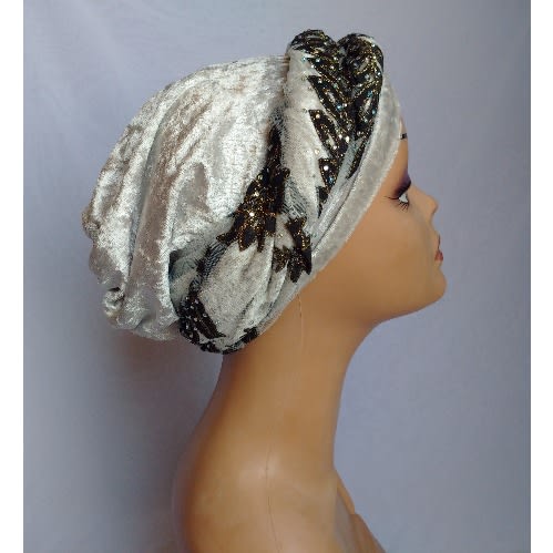 Double Wrap Laced Turban Head Wrap - Grey Colour