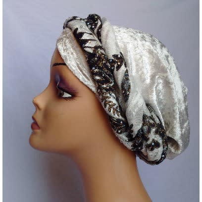 Double Wrap Laced Turban Head Wrap - Grey Colour