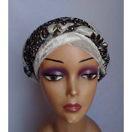 Double Wrap Laced Turban Head Wrap - Grey Colour