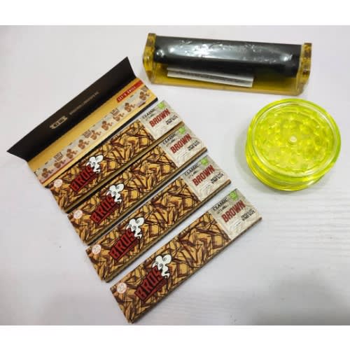Weed Grinder + Weed Roller Machine + 5 Booklets Of Bros Brown Rolling Smoking Papers
